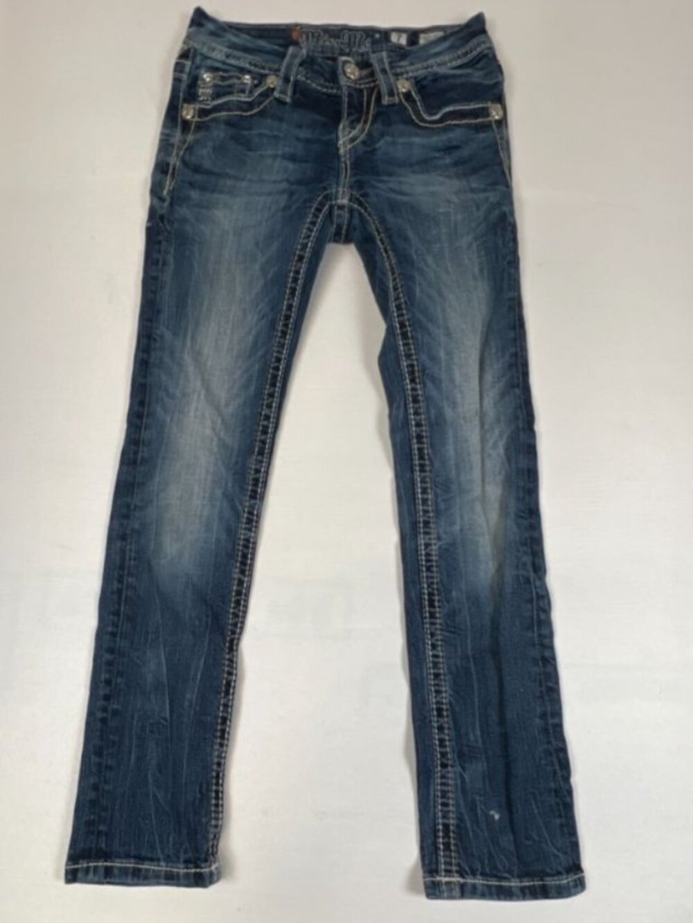 Miss Me Girls Size 7 Skinny Jeans Blue Denim Embellished Pockets